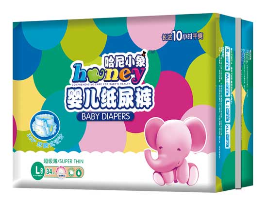  哈尼小象l码34片360°环腰式超级薄婴儿纸尿裤
