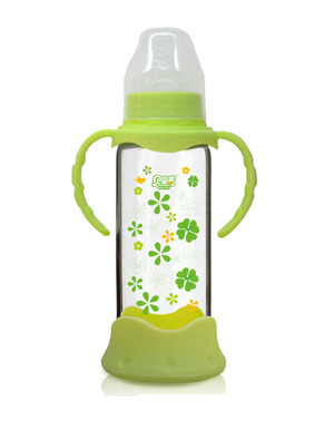 贝婴奇240ml防爆感温标口晶钻玻璃奶瓶-绿