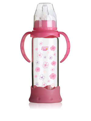 贝婴奇240ml防爆感温标口晶钻玻璃奶瓶-粉色